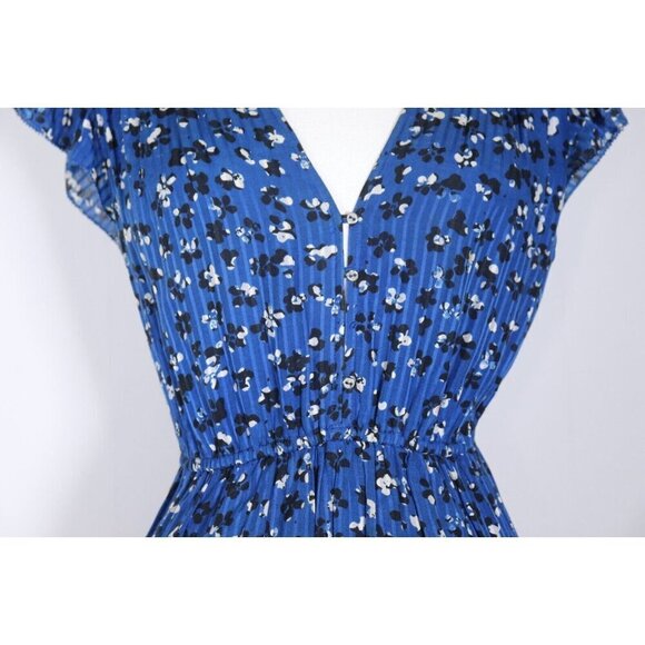 Ulla Johnson Women 2 Blue Abstract Floral Print Shadow Stripe Aurelie Midi Dress - Picture 8 of 16